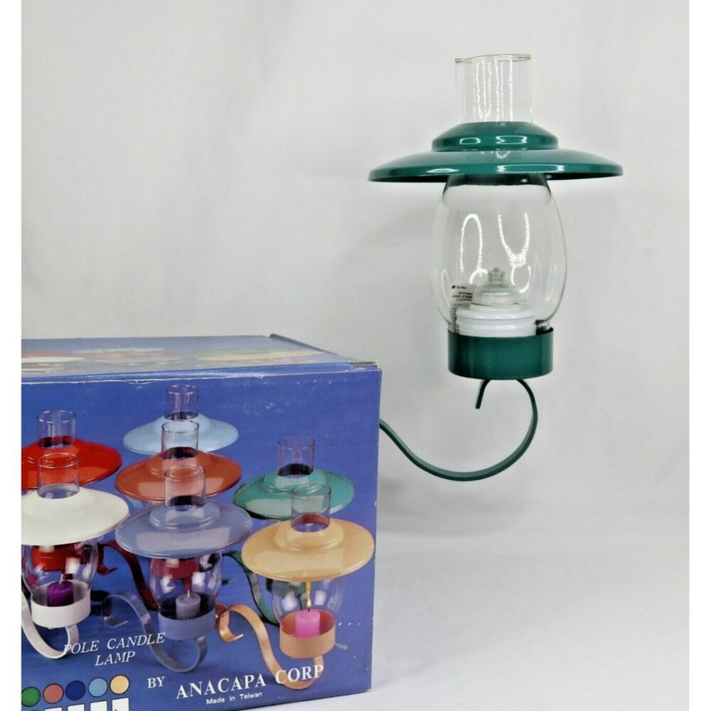 Vintage Anacapa Green Metal Pole Candle Lamp Glass Globe Lantern w Wick Burner